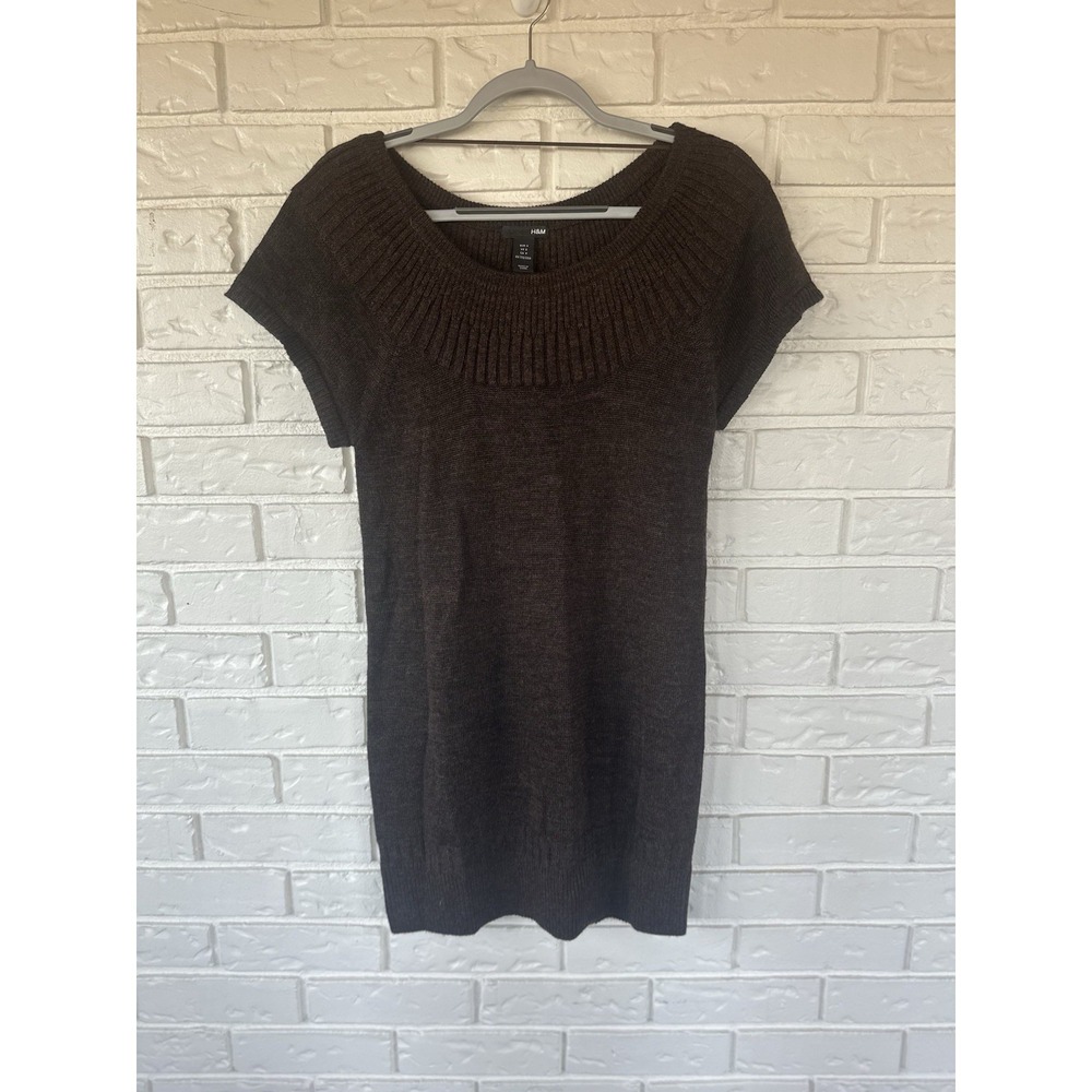 H&M Sweater Dress Women's  Short Sleeve Knit Size S  Brown Wool Blend